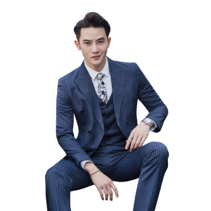 2025春季薄款S-5XL男士双排扣西服套装三件套6031P290图片