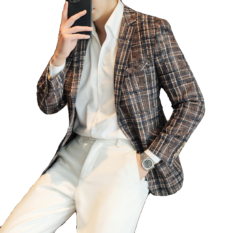 模特图2025年男士休闲西服修身时尚西装单西外套DX6956P185,男装西服套装,电商D216