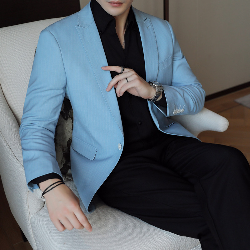 人模图2025新款男士休闲西服时尚修身西装条纹单西外套DX6931P165,男装西服套装,电商D216