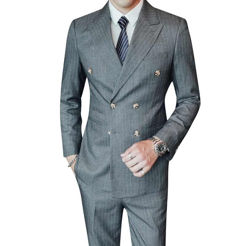 2长期款男士西服套装双排扣三件套新郎结婚礼服伴郎6034P300,男装西服套装,电商D216