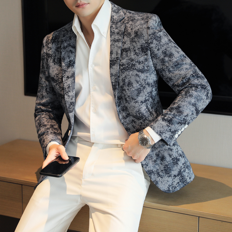 模特图2025年男士休闲西服修身时尚西装单西外套DX6955P185，男装西服套装，电商D216