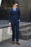 2025春季薄款男士双排扣格子西服套装三件套6027P290，男装西服套装，电商D216