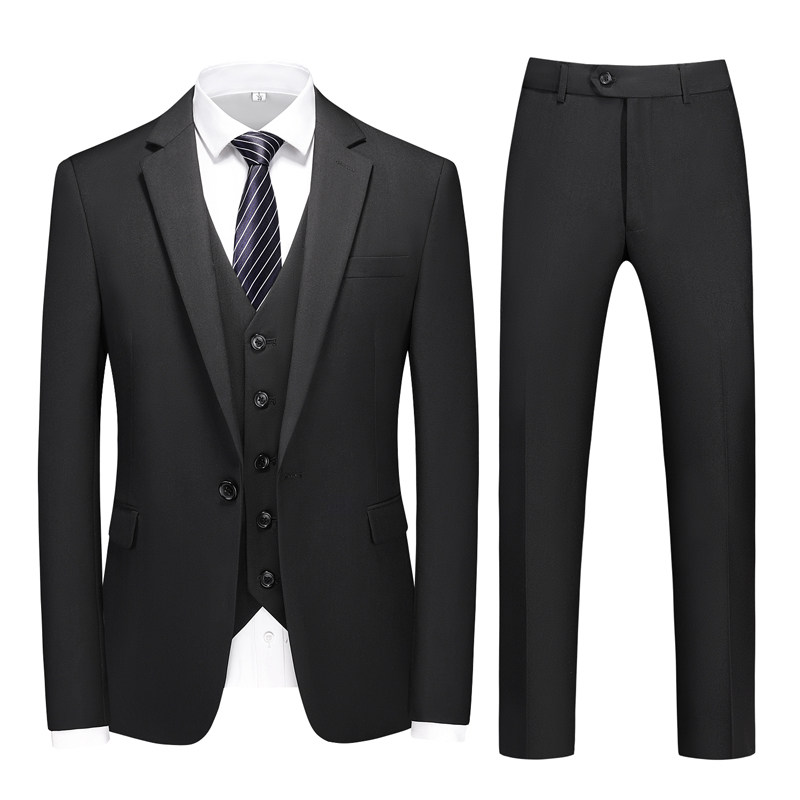 纯黑M-6XL外贸西服套装三件套一粒扣2边开叉男士西装7001P190,男装西服套装,电商D216