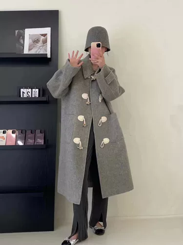 Двусторонное кашемировое длинное шерстяное шерстяное пальто, средней длины, в корейском стиле