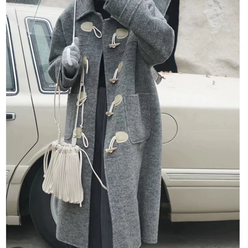 Двусторонное кашемировое длинное шерстяное шерстяное пальто, средней длины, в корейском стиле