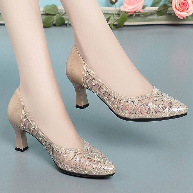 女2023夏季透气单鞋镂空网纱夏新款浅口软底高跟鞋凉鞋女士,女鞋,罗马凉鞋,淘宝优惠券,粉丝福利购,淘宝优惠卷