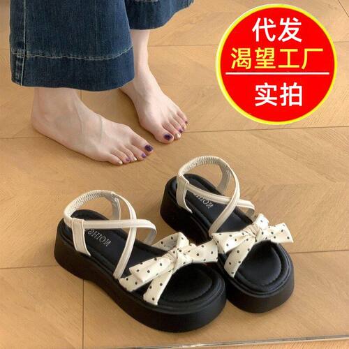 休闲年新款蝴蝶结波点春季沙滩