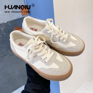 德训子潮棕色休闲帆布新款百搭厚底2024板鞋鞋环球平底透气春季女