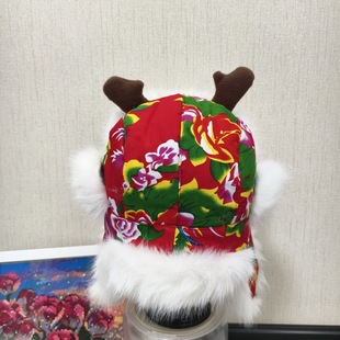 东北大花帽女士冬季雷锋帽毛绒漠河防寒护耳保暖防风帽子围巾口罩