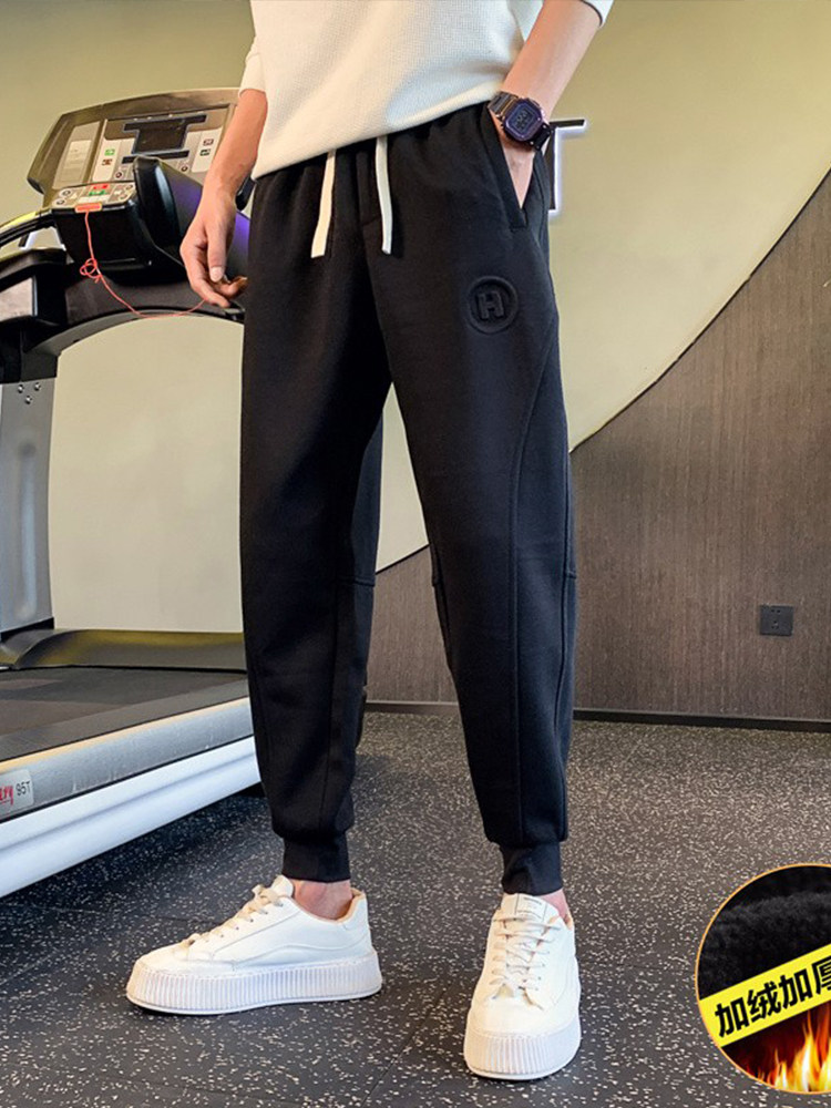 OBOY 봄 가을 벨벳 두꺼운 레깅스 스웨트 팬츠 남성 트렌디 브랜드 잘 생긴 캐주얼 바지 2024 새로운 느슨한 스포츠 바지