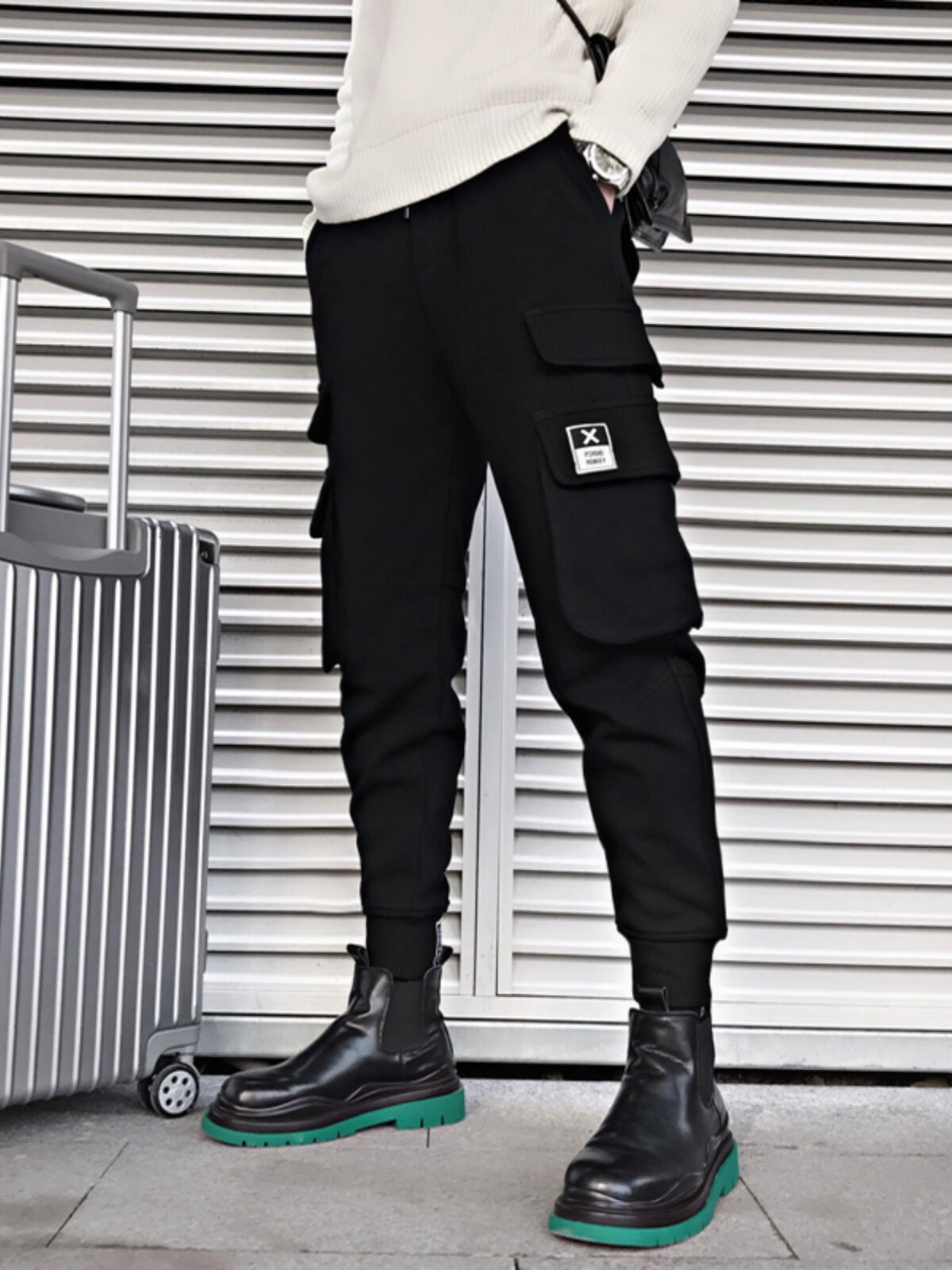 오보이 봄 가을 남성용 블랙 기능성 바지 멋스럽고 다재다능한 바지 트렌디한 남성용 신축성 캐주얼 팬츠