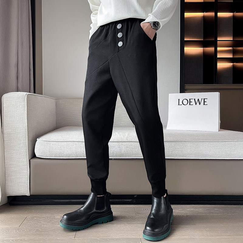 OBOY 봄 마틴 부츠 캐주얼 바지 남성 트렌디 브랜드 잘 생긴 슬림핏 바지 하이 엔드 하렘 작은 발 바지