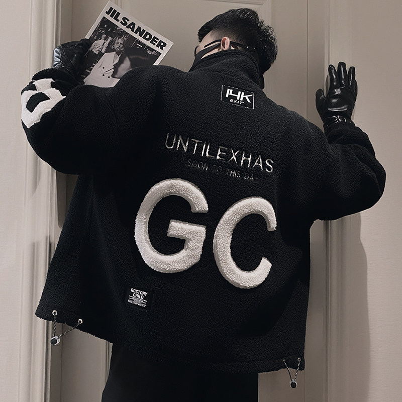 OBOY 겨울 트렌디 브랜드 두꺼운 코튼 코트 남성 트렌디하고 잘 생긴 모조 양고기 코튼 코트 한국 스타일 스탠드 칼라 캐주얼 재킷 트렌드