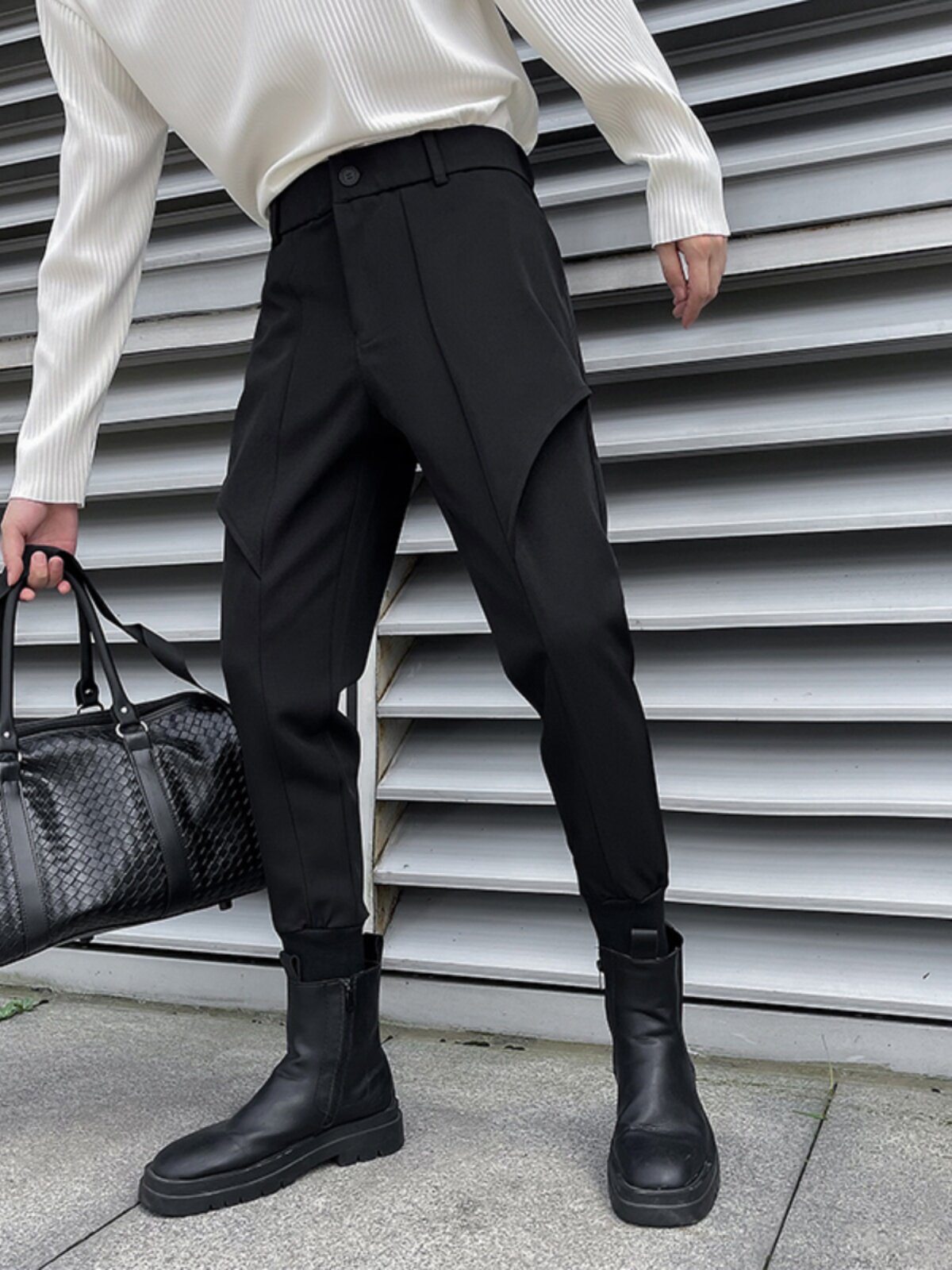 발찌가 있는 남성용 OBOY 봄 가을 캐주얼 바지 마틴 부츠가 있는 2024 새로운 작업복 작은 다리 바지 트렌디 브랜드 남성용 바지