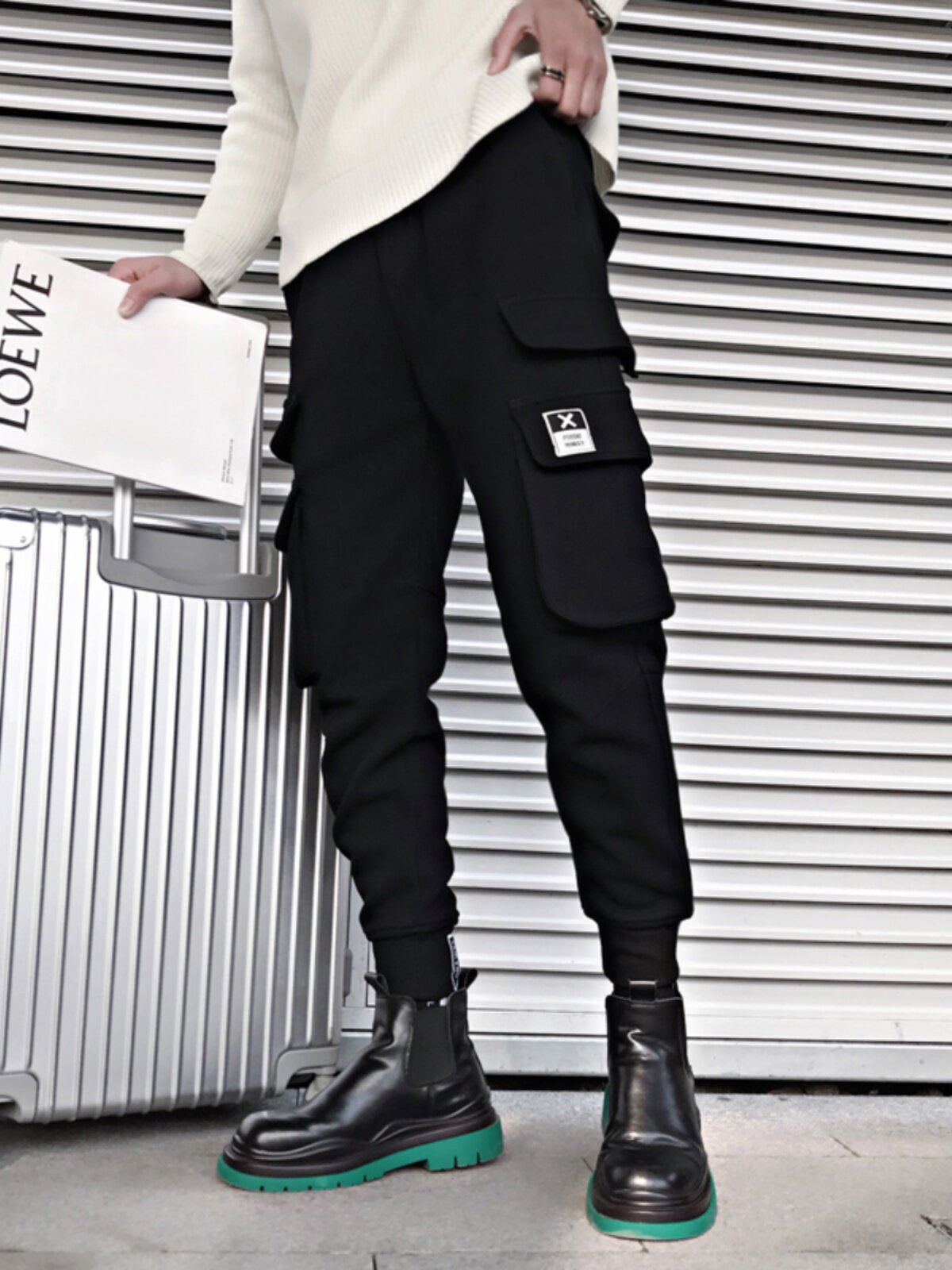 오보이 봄 가을 남성용 블랙 기능성 바지 멋스럽고 다재다능한 바지 트렌디한 남성용 신축성 캐주얼 팬츠