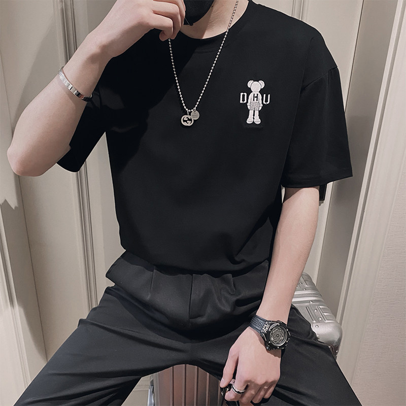 OBOY 여름 트렌드 인 인기 베어 반팔 티셔츠 남성 트렌디 브랜드 잘 생긴 느슨한 반팔 다용도 캐주얼 탑