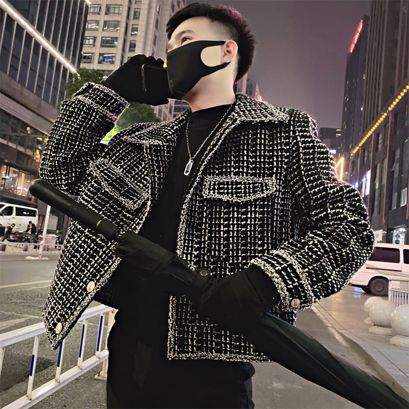 OBOY의 봄 가을 고급 스몰 향수 재킷 남자 영국 여피 두꺼운 벨벳 겨울 재킷이 너무 멋져 거리에 등장합니다