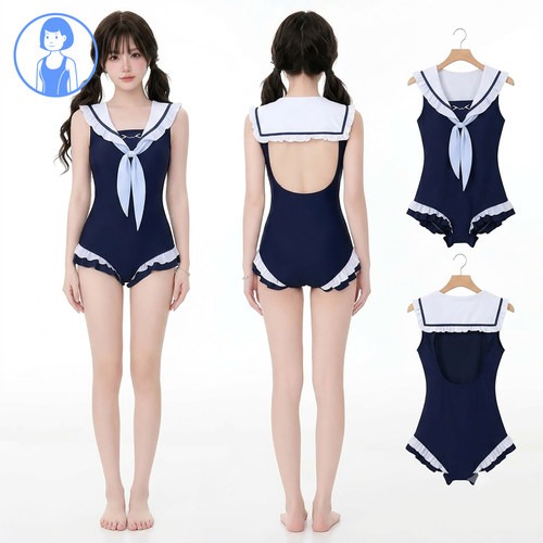 夏日学院风水手服连体显瘦泳衣