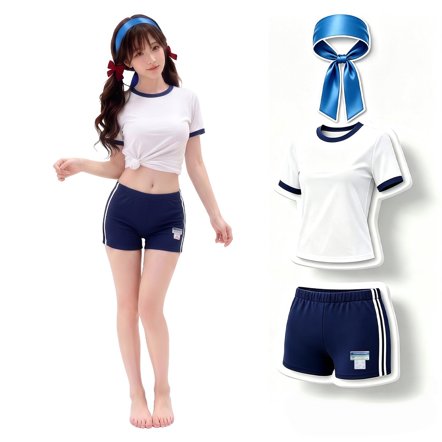 日系校园体操服元气软妹少女二次元藏蓝色运动分体泳衣遮肉显瘦