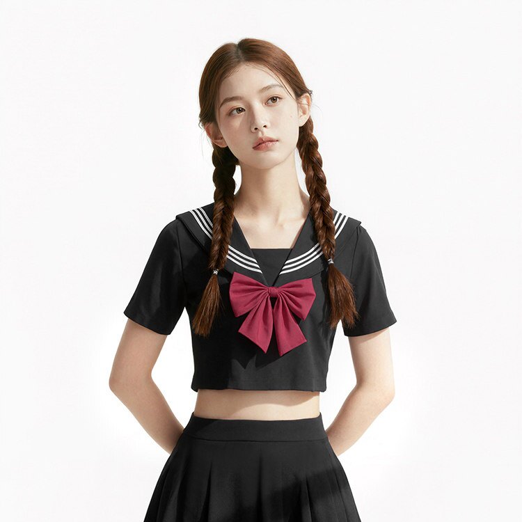 日系可爱少女蝴蝶结领结JK水手服海军风裙式分体泳衣式温泉海边