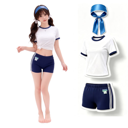日系可爱少女藏蓝色体操服泳装女