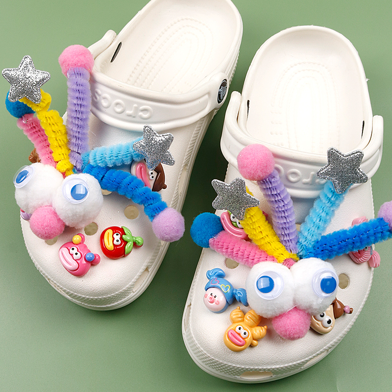 爆炸头眼睛适配crocs毛绒扭扭棒