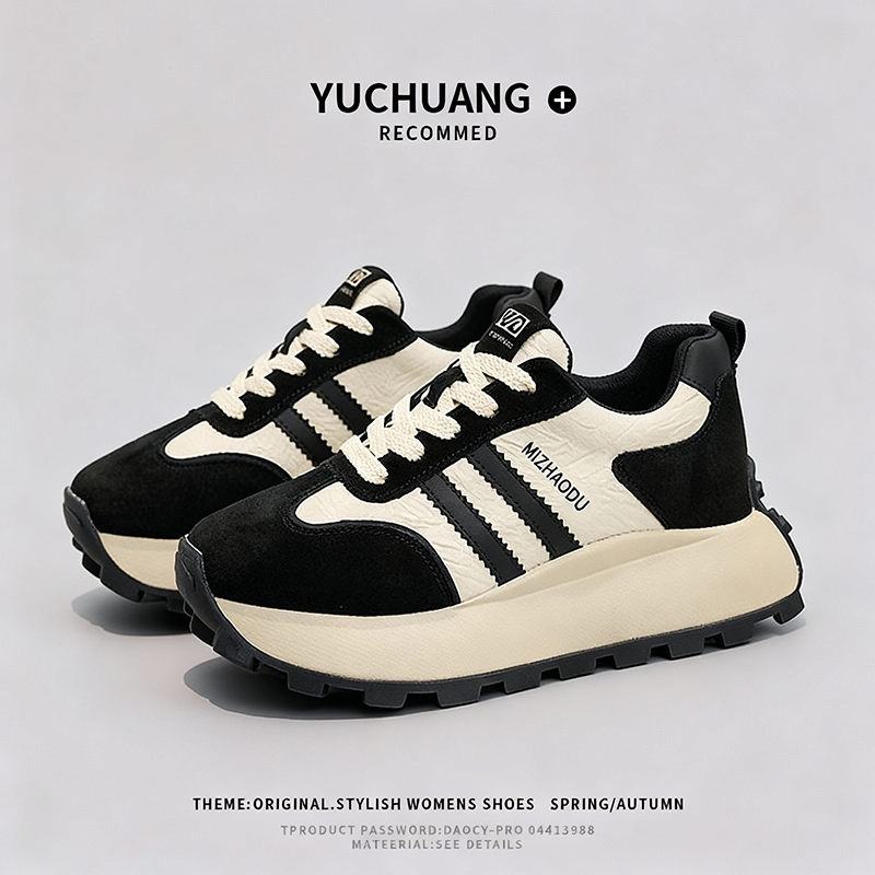 34码33小码鞋子加绒女鞋2025新款冬季百搭增高6cm运动休闲老爹鞋