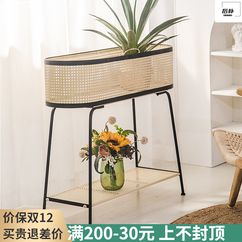 阳台花架落地式爬藤支架客厅花篮藤编铁艺置物架竹编多肉花盆架子