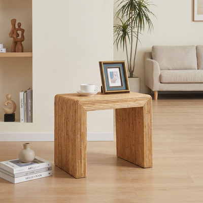 北欧藤编ins风 藤条编织桌子侘寂风极简方形玄关台设计师款小户型