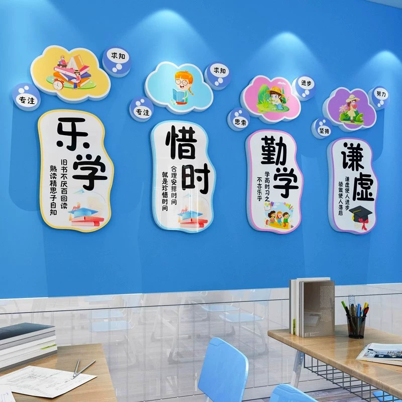 托管班墙面装饰班级布置小学教室文化墙培训机构激励志标语墙贴画