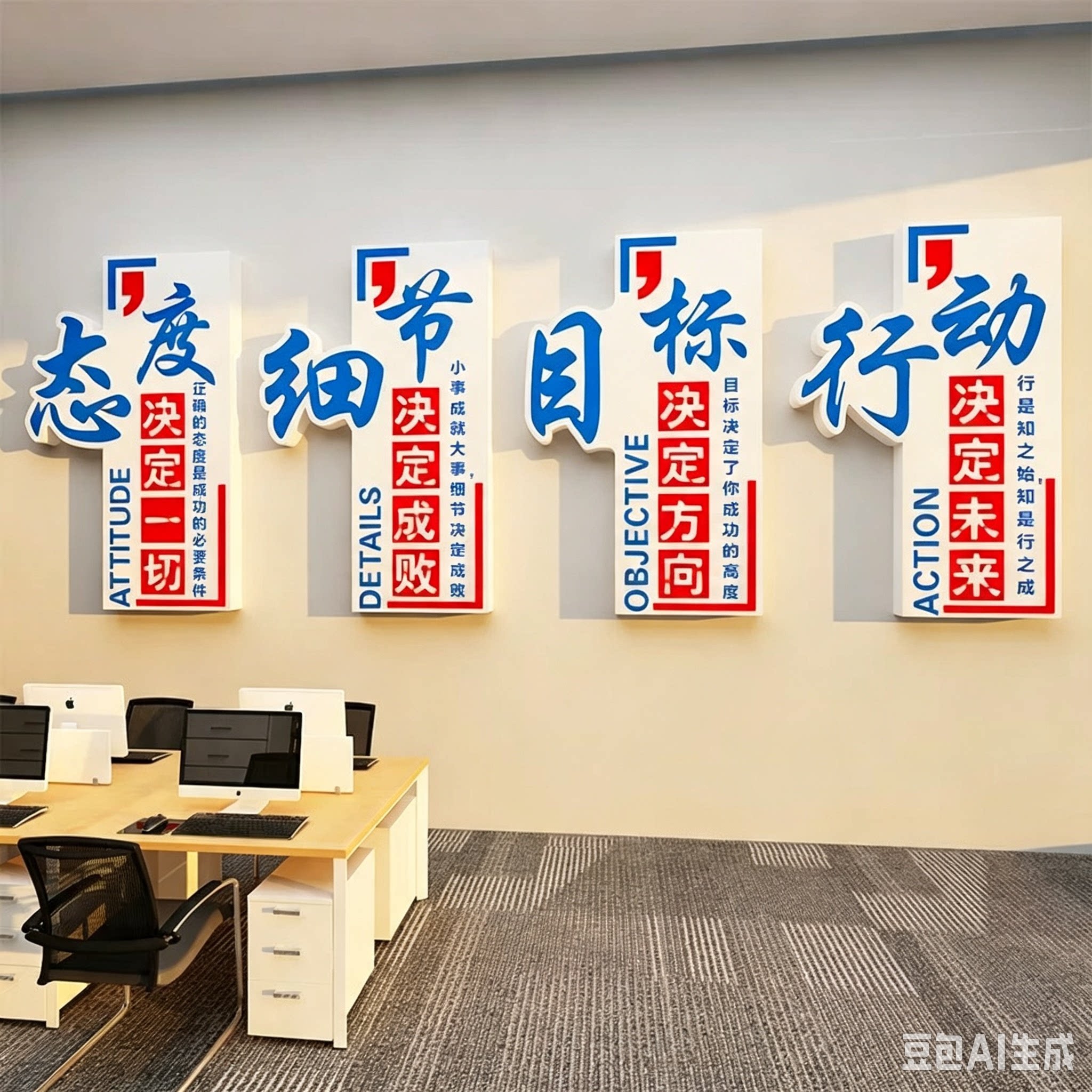 企业文化墙楼梯间办公室墙面装饰工厂励志标语贴公司进门形象布置