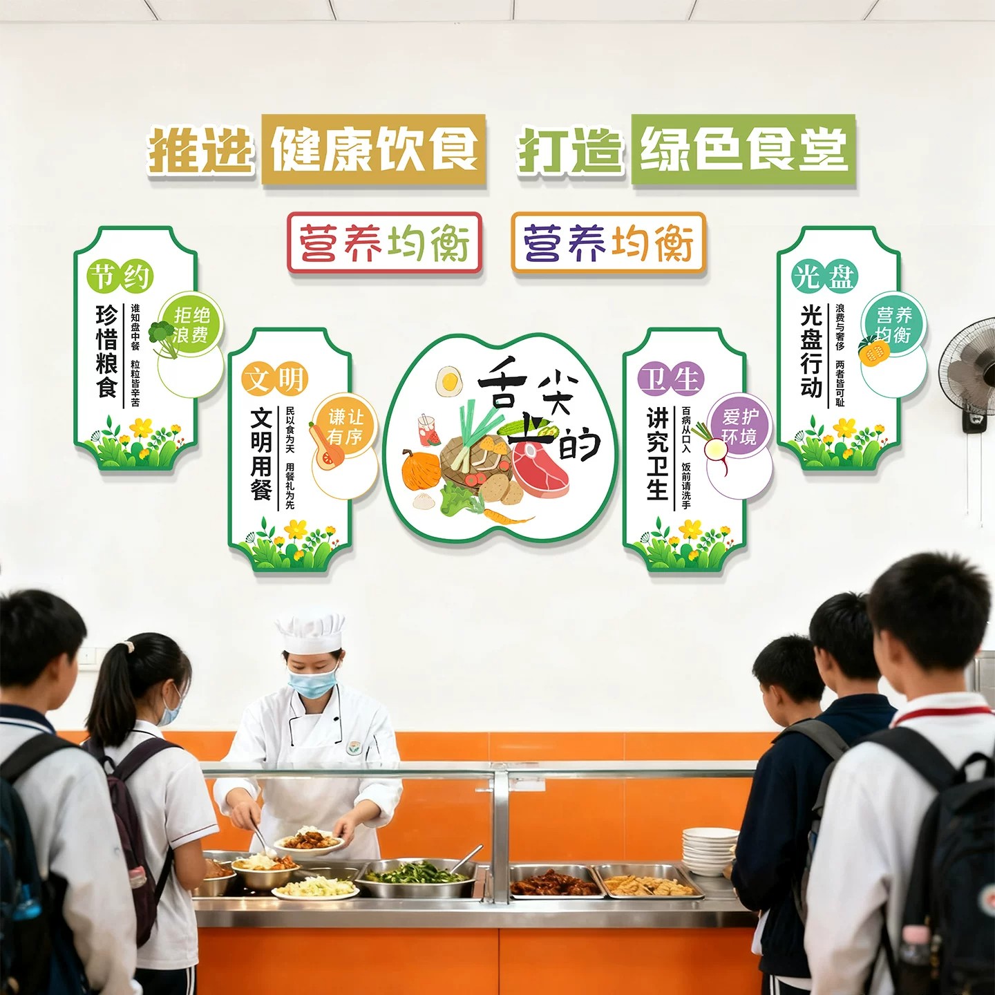 学校食堂文明标语装饰画职工饭堂背景墙绿色健康饮食宣传文化墙贴