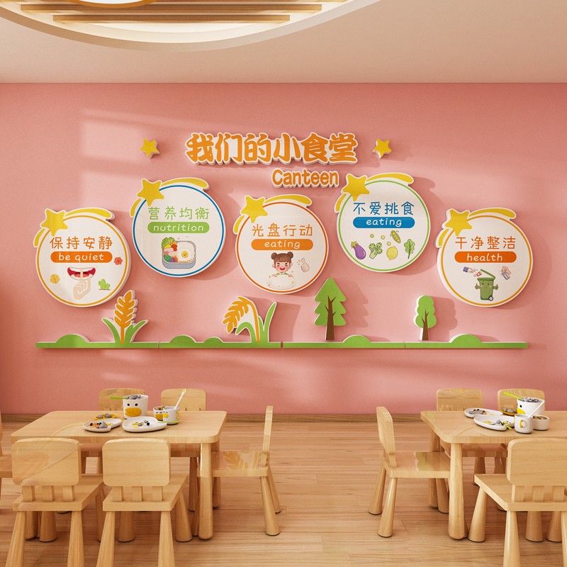 幼儿园食堂文化环创贴纸午托管班小饭桌餐厅布置文明用餐标语墙贴