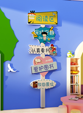 幼儿园喝水图读书区阅读角布置绘本馆墙面装饰环创托管班文化墙贴