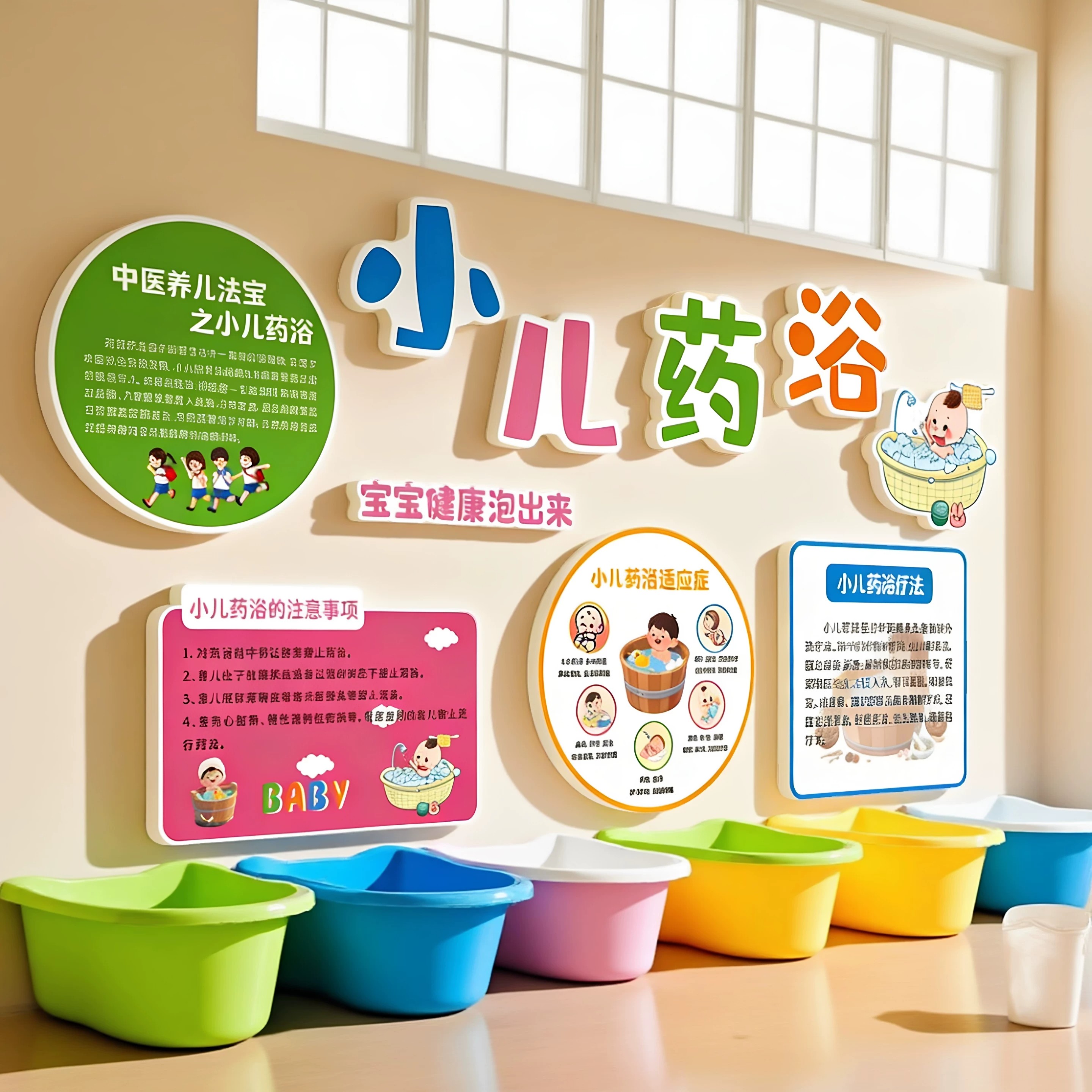小儿药浴店文化墙贴纸母婴室墙面装饰挂画宣传广告游泳孕婴生活馆