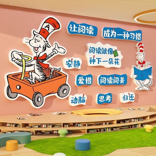 图书角布置阅读区墙面装饰品贴文化儿童览室环创绘本馆房吧幼儿园