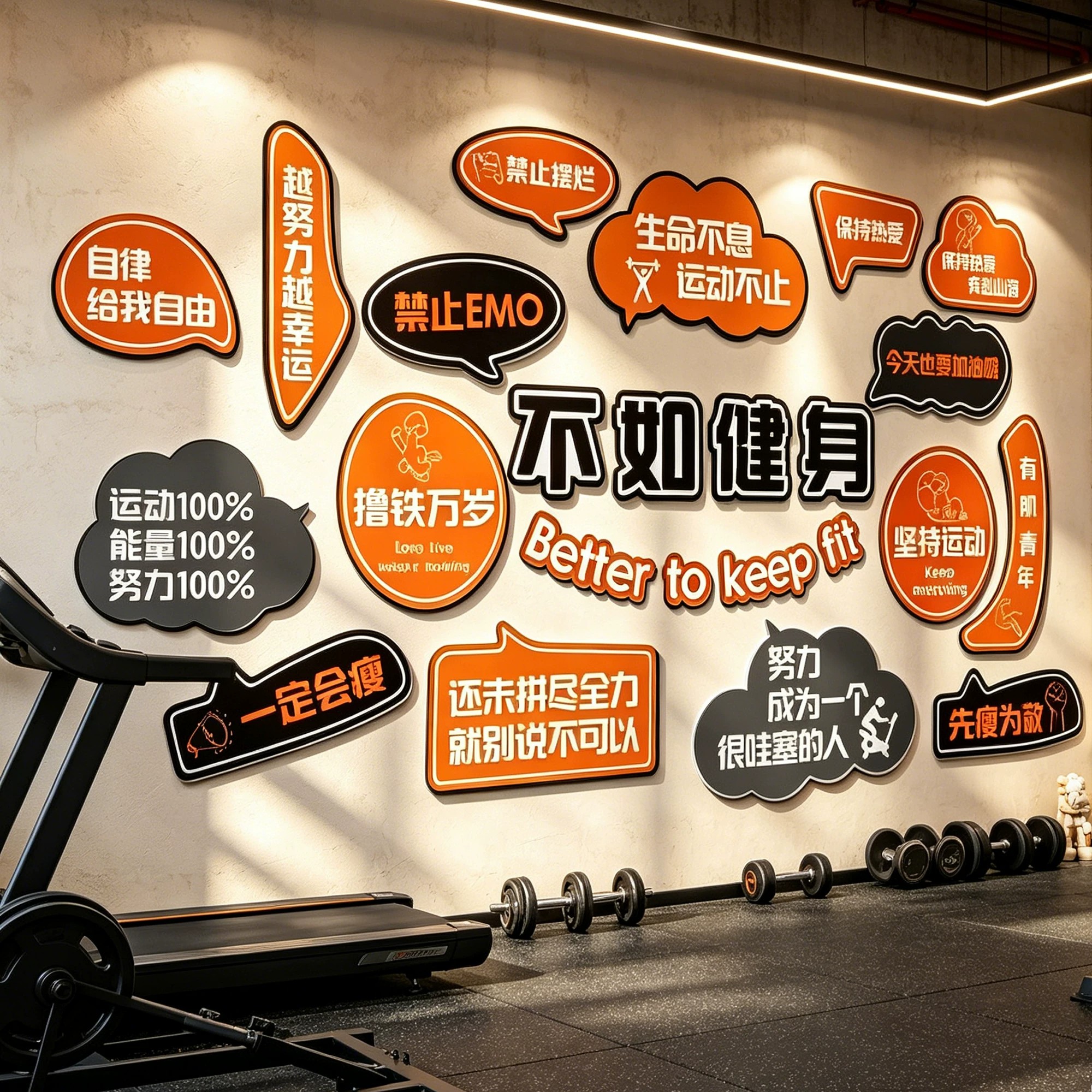 健身房墙面装饰画氛围布置减肥瘦身励志标语运动健美工作室文化墙