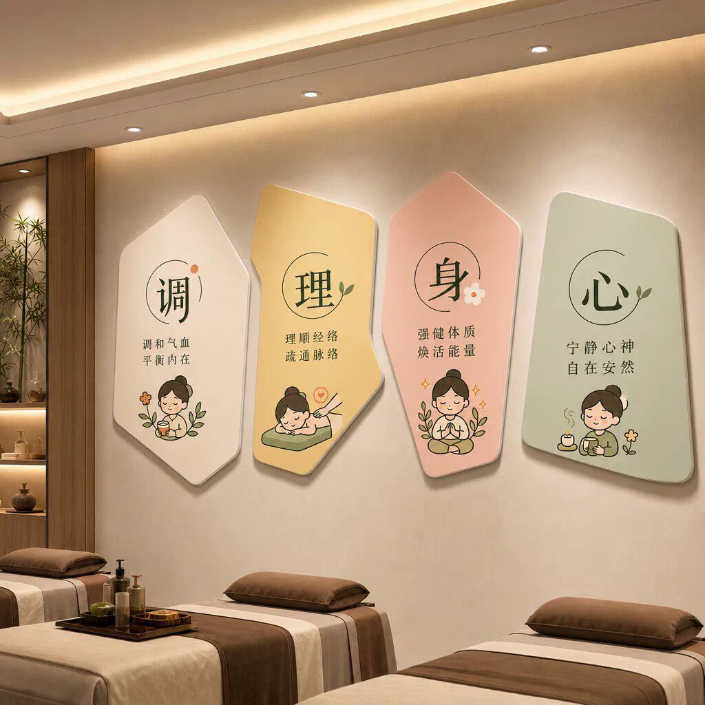 网红养生馆中医按摩店装饰画美容院背景创意墙贴理疗宣传海报挂画