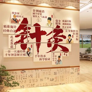 网红中医文化养生馆墙面装饰针灸科美容院形象背景氛围布置挂图画