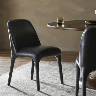 意式 设计师侘寂风皮革椅子 极简全真皮餐椅家用头层牛皮椅2025新款