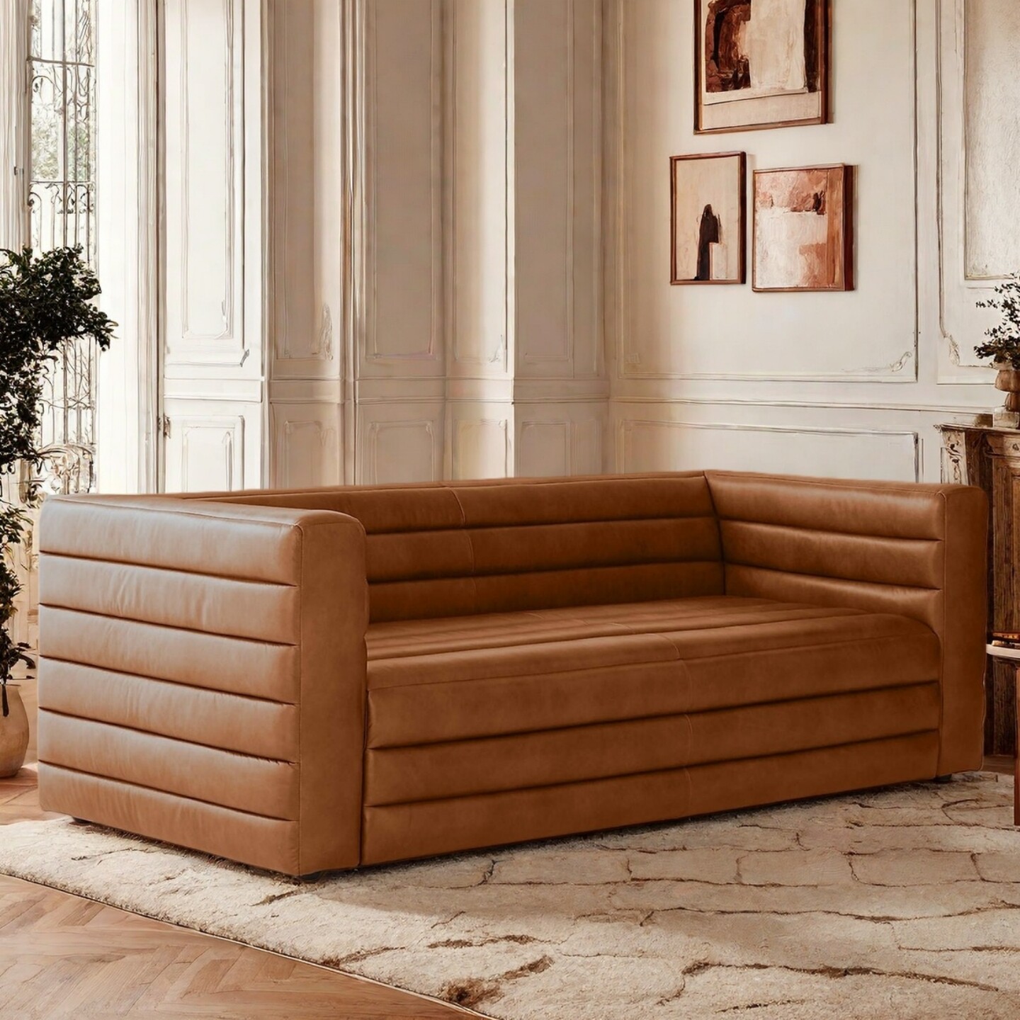 现代简约直排头层牛皮单人沙发