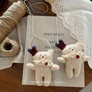 韩国INS新款圣诞帽子小熊挂件 甜美可爱箱包挂件治愈系花边玩偶女