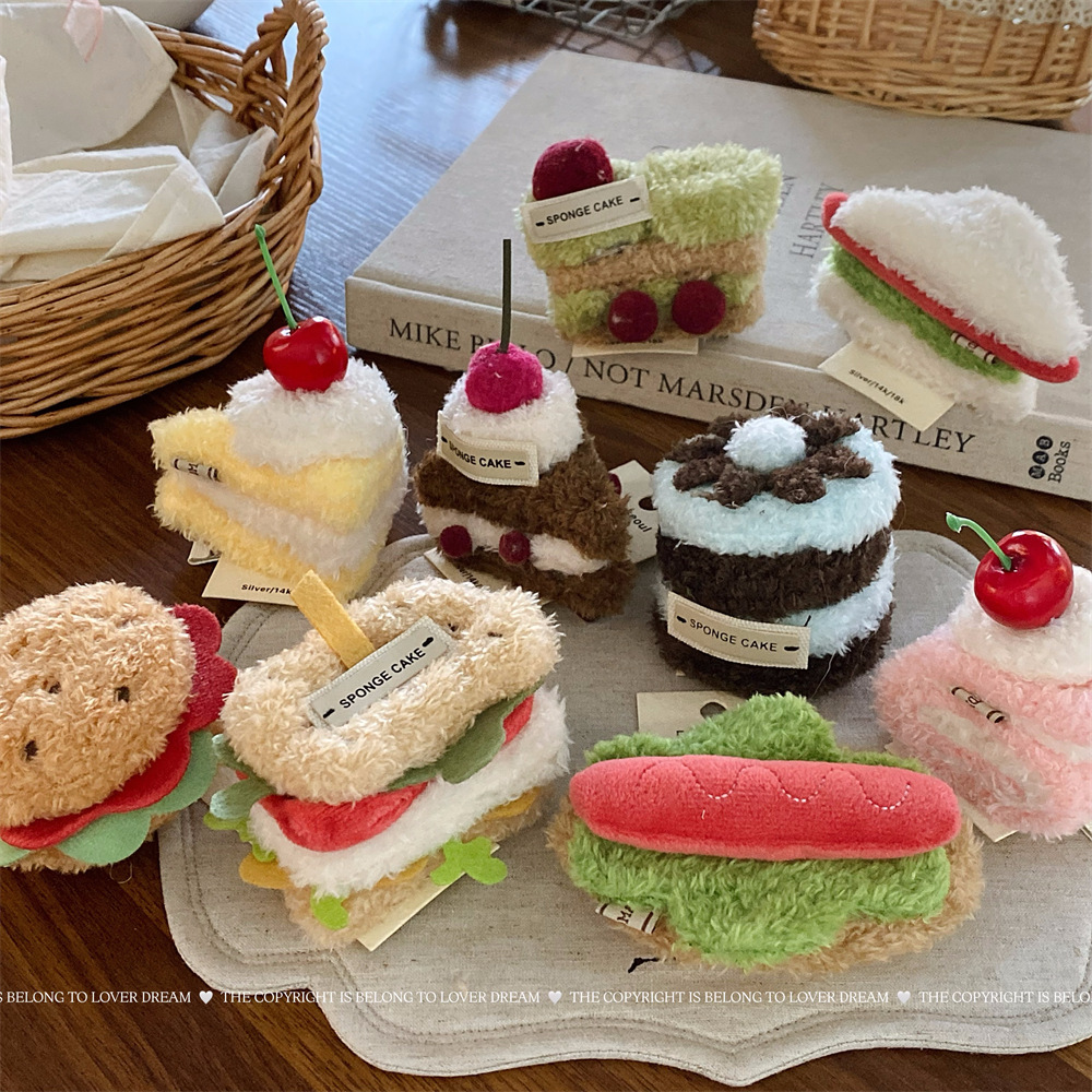 韩国新款毛绒水果蛋糕汉堡热狗发夹 可爱设计鸭嘴夹小众设计发饰