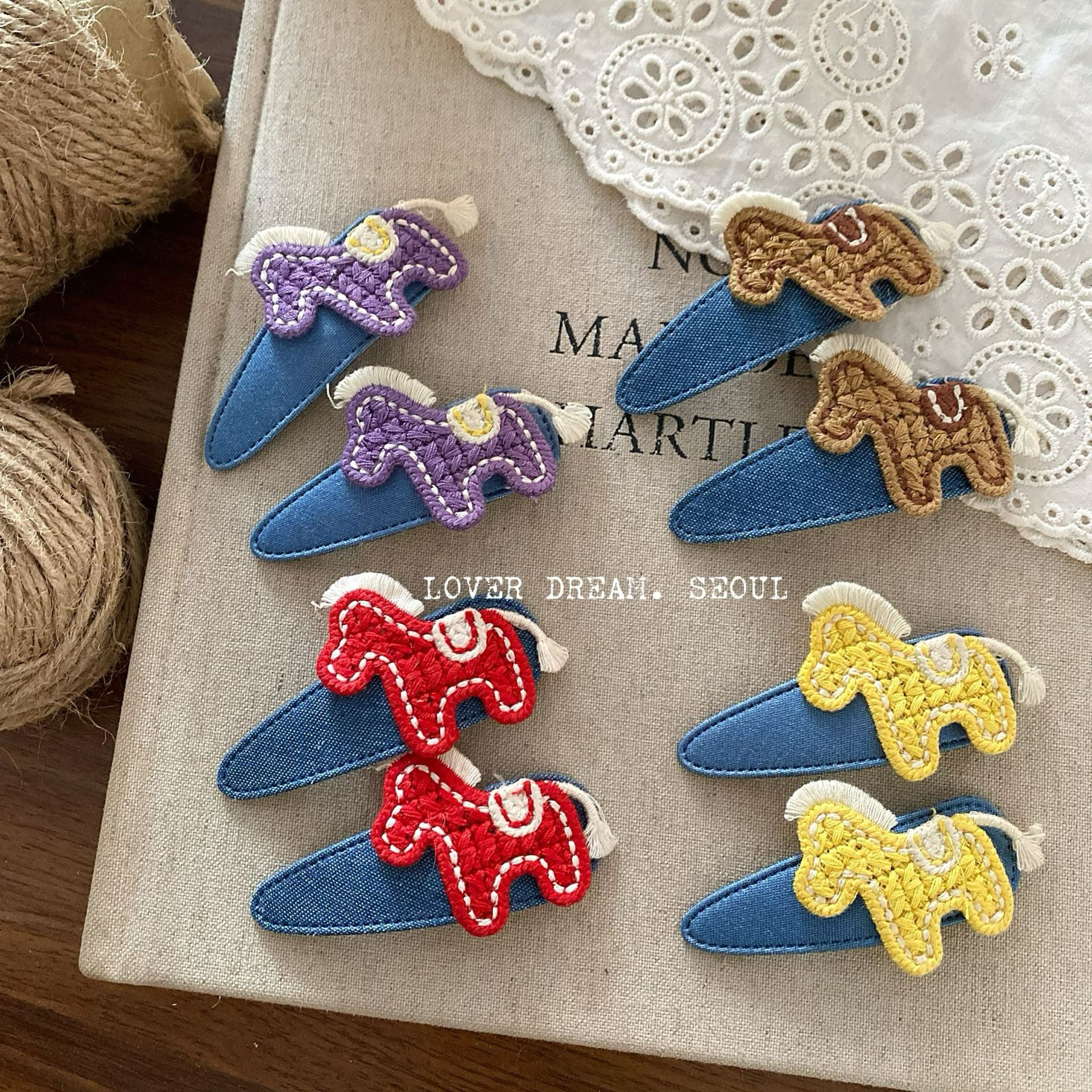 韩国新款新年红色马BB发夹 简约百搭卡通刺绣马侧边夹刘海发夹女