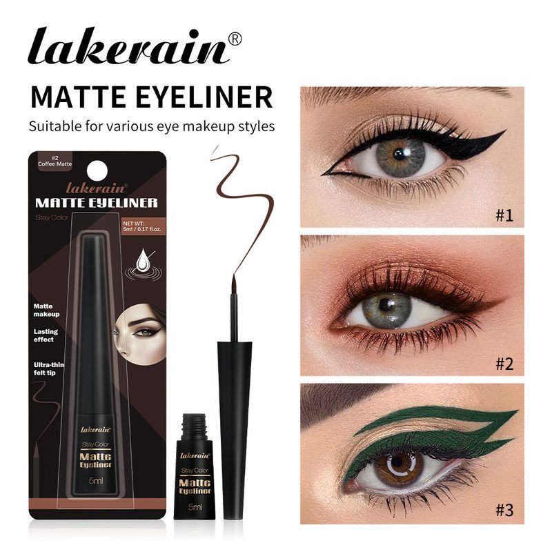 跨境lakerain哑光彩色眼线液酷黑不易脱妆晕染顺滑眼线液跨境彩妆