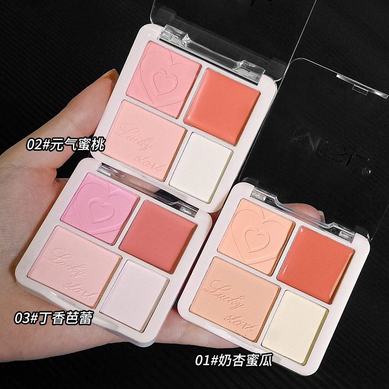 MGL四色腮红高光盘 修容腮红膏泥哑光提亮修饰自然立体四色彩妆盘