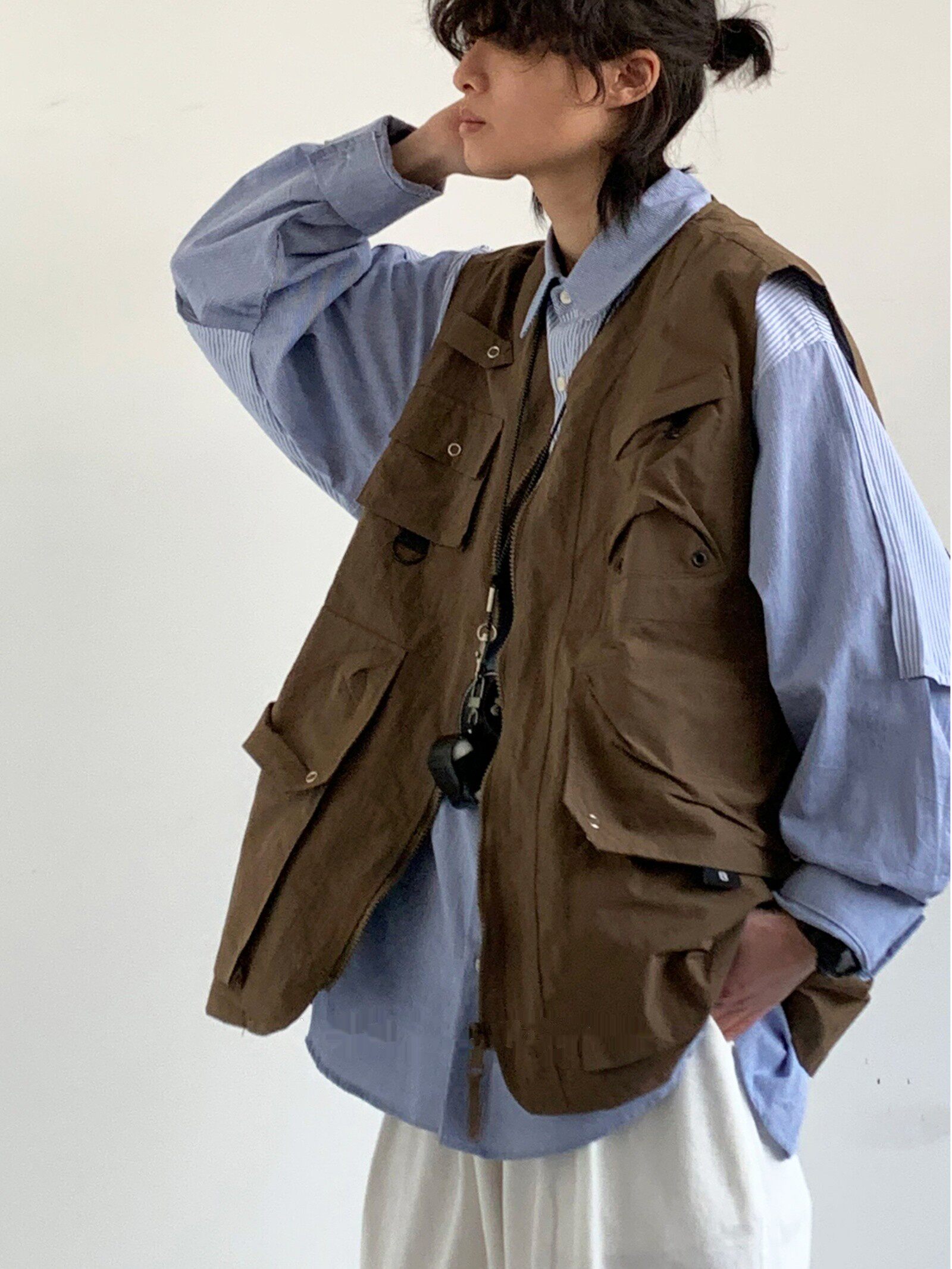 JAPANESE RETRO LOOSE CARGO VEST MENS AND WOMENS SPRING AND AUTUMN AMECO CARCAN CAMPING TACTICS SLEEVELESS VEST JACKET