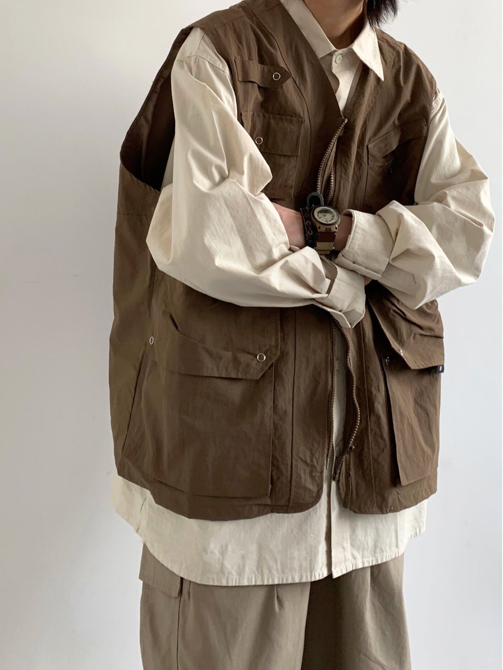 JAPANESE RETRO LOOSE CARGO VEST MENS AND WOMENS SPRING AND AUTUMN AMECO CARCAN CAMPING TACTICS SLEEVELESS VEST JACKET