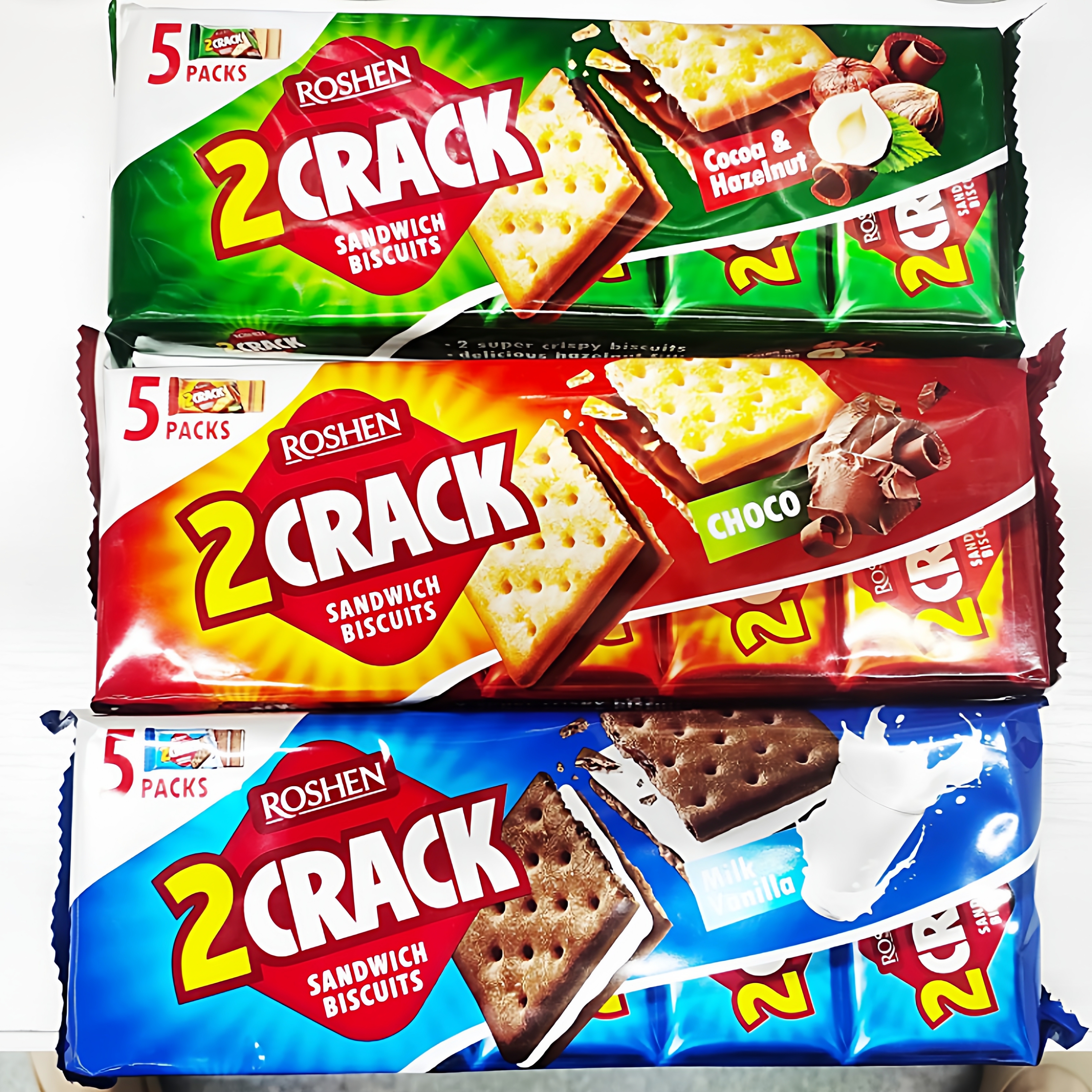 如胜脆乐脆夹心饼干可可榛子酱香草味牛奶酱巧克力味190g*3袋零食