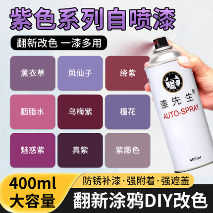 紫色自喷漆手摇金属漆防锈电动车改色家具翻新木器油漆墙面广告漆